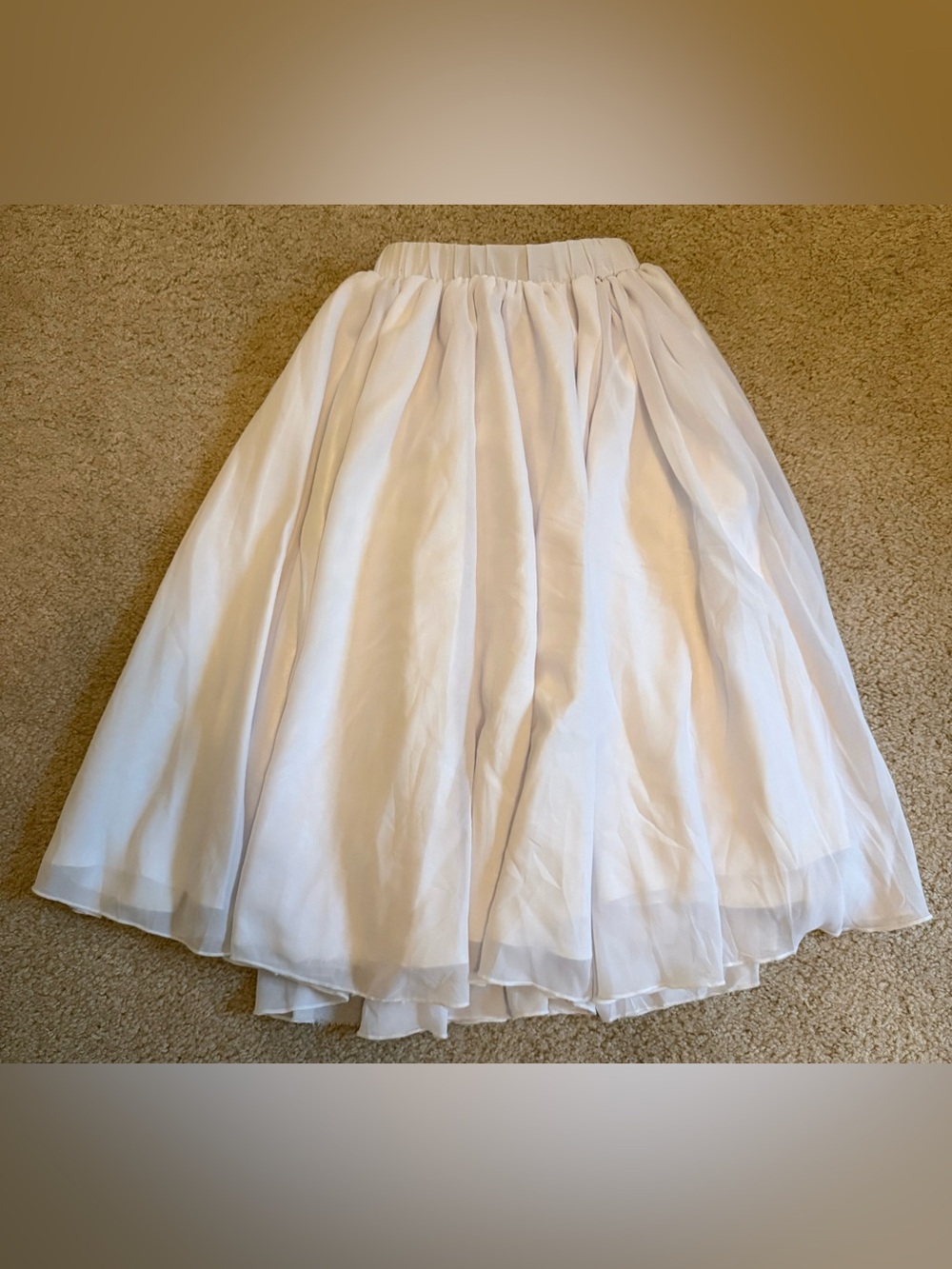 Girls' White Full Midi Skirt with Elastic Waistband